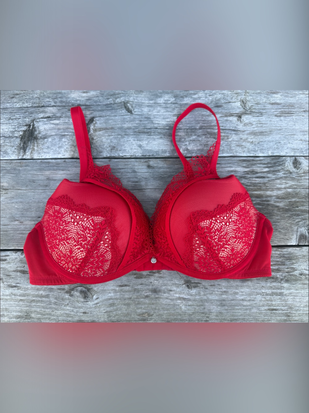 Adore Me Sexy Red Lace Underwire Push Up Bra 34D Elegant Night Out Romantic - Picture 4 of 10